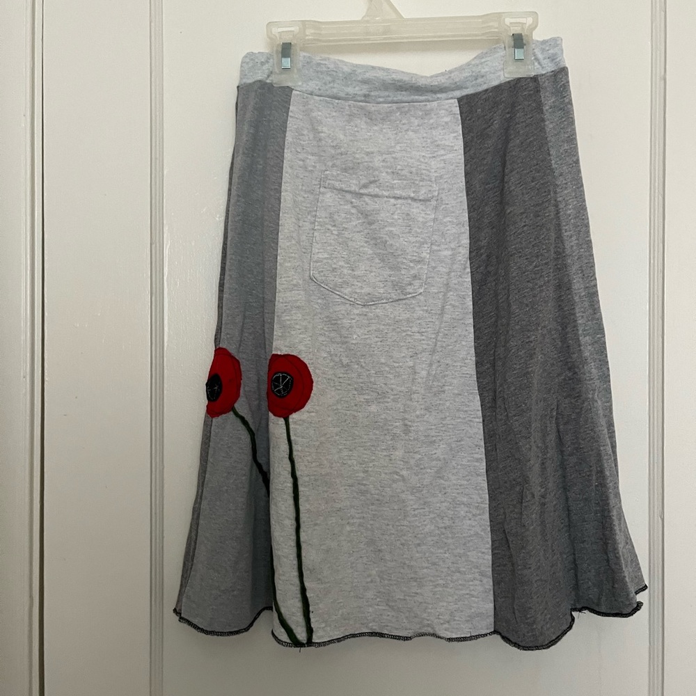 Gray and White Asymmetrical A-Line Midi Skirt